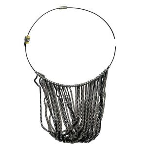 Black and Silver Beaded Multistrand Fringe Necklace for Special Occasions